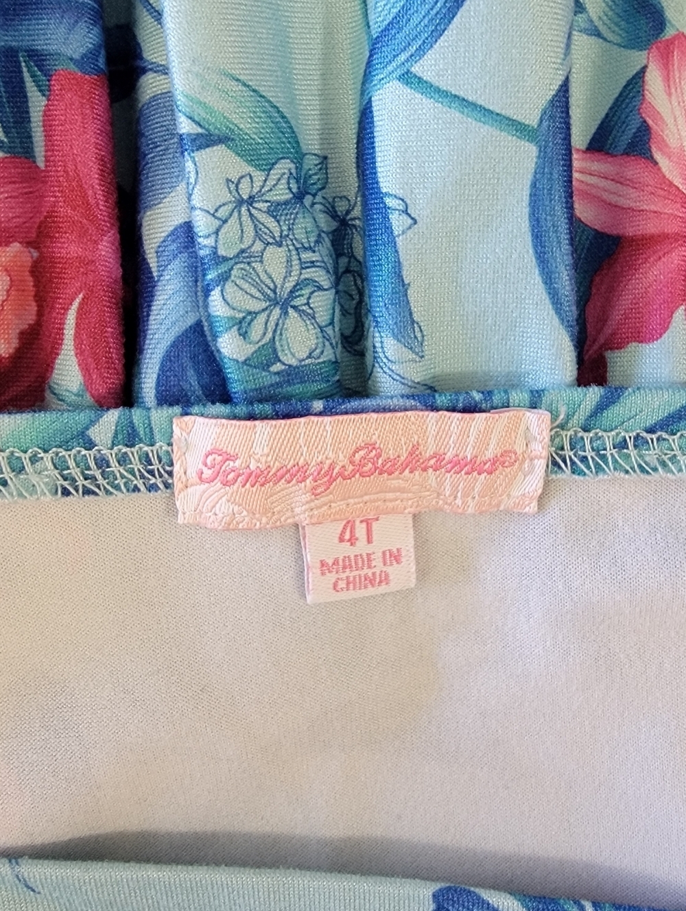 Tommy Bahama Blue Pink Tropical Sundress Tiered Ruffles Short Puff Sleeve 4T - Picture 6 of 10